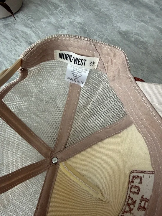 Anthropologie Beige 'Cowboy Hat' Trucker Cap with Brown Trim - Picture 6 of 7